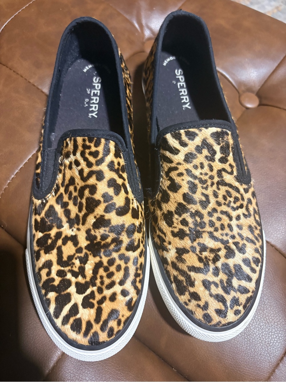 Sperry Women’s Leopard Animal Print Slip-On Sneakers - Tan/Black Sz 8